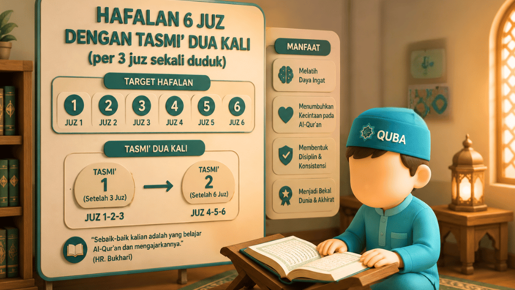 6. Target Hafalan 6 juz dengan Tasmi' dua kali (per 3 juz sekali duduk)